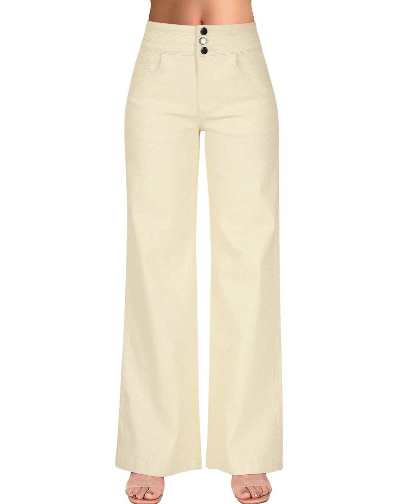 roswear Womens Wide Leg Jeans Casual High Waisted Stretch Baggy Loose Denim Pants Cream Small