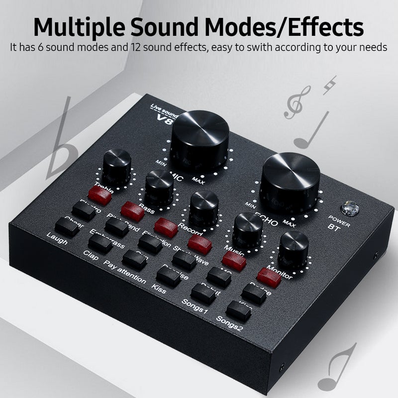 V8 Multifunctional External Sound Card 6 Sound Modes 12 Sound Effects for Online Singing Chatting Live Video Music Recording - Image 3