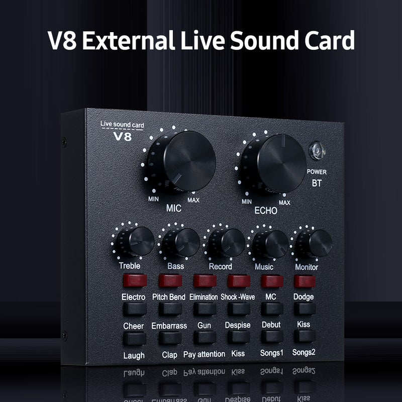 V8 Multifunctional External Sound Card 6 Sound Modes 12 Sound Effects for Online Singing Chatting Live Video Music Recording - Image 2