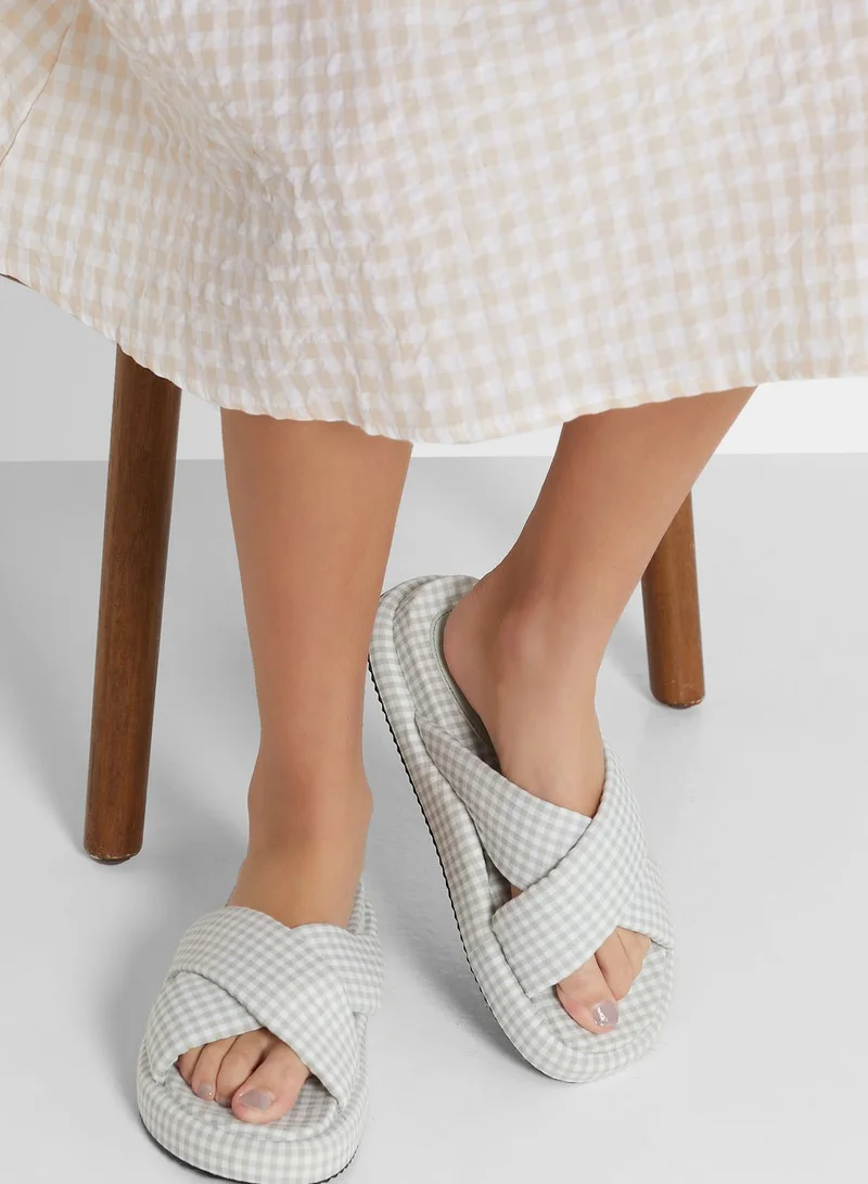 Ginger Checked Cross Over Flat Sandal