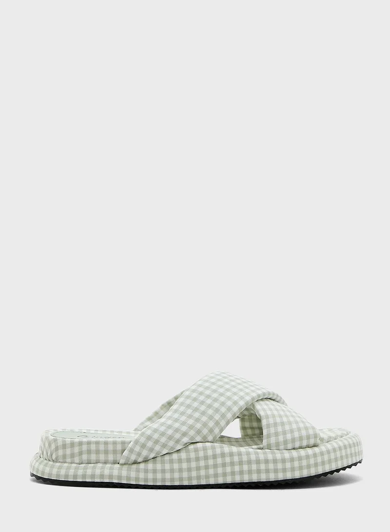 Ginger Checked Cross Over Flat Sandal