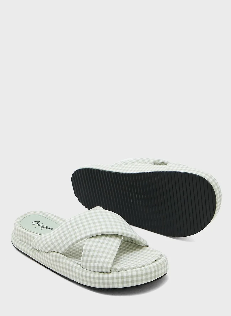 Ginger Checked Cross Over Flat Sandal