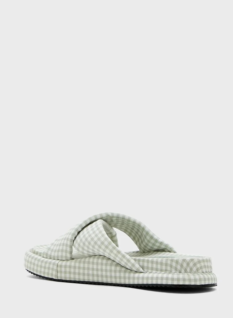 Ginger Checked Cross Over Flat Sandal