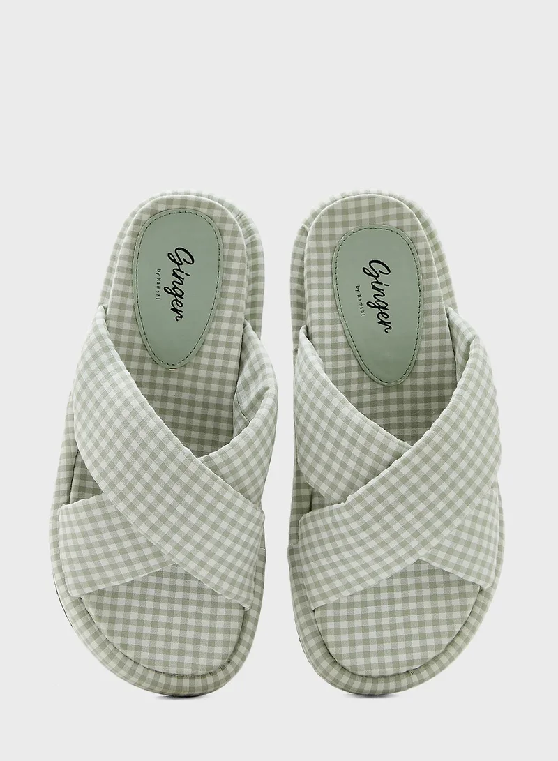 Ginger Checked Cross Over Flat Sandal