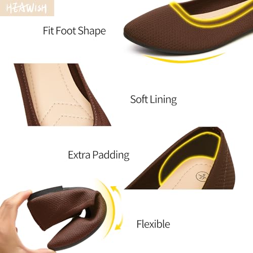 HEAWISH Women’s Ballet Flat Flats Shoes Comfortable Mesh Pointed Toe Slip On Dress Shoes(Tan,US8) - Image 4