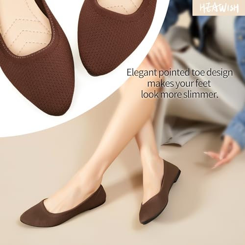 HEAWISH Women’s Ballet Flat Flats Shoes Comfortable Mesh Pointed Toe Slip On Dress Shoes(Tan,US8) - Image 5