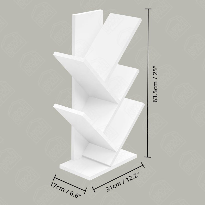 ABOUT SPACE Tree Book Shelf - 4 Tier Book Stand for Home Library, Office Engineered Wood Storage Utility Display Multipurpose Vertical Shelf for Bedroom, Living Room (L 30 x B 18 x H 63 cm - White) - Image 2