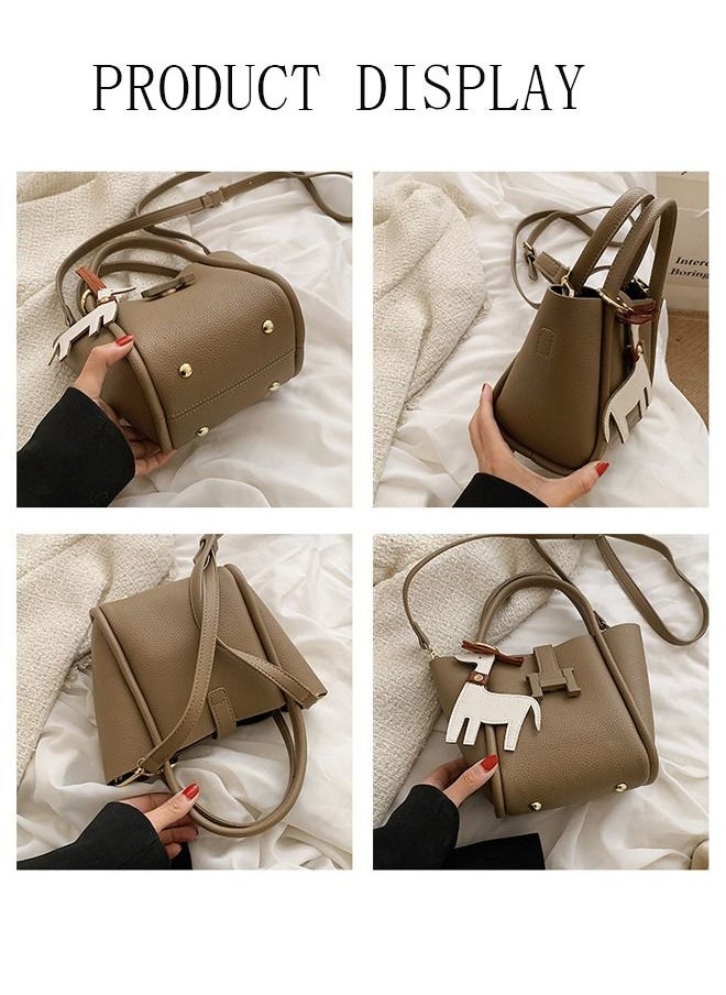 Generic Small Vintage Leather Shoulder Tote Bag Crossbody Purse Crossover Bag Fashionable Handbags for Women with 2 Adjustable Straps  - Image 5