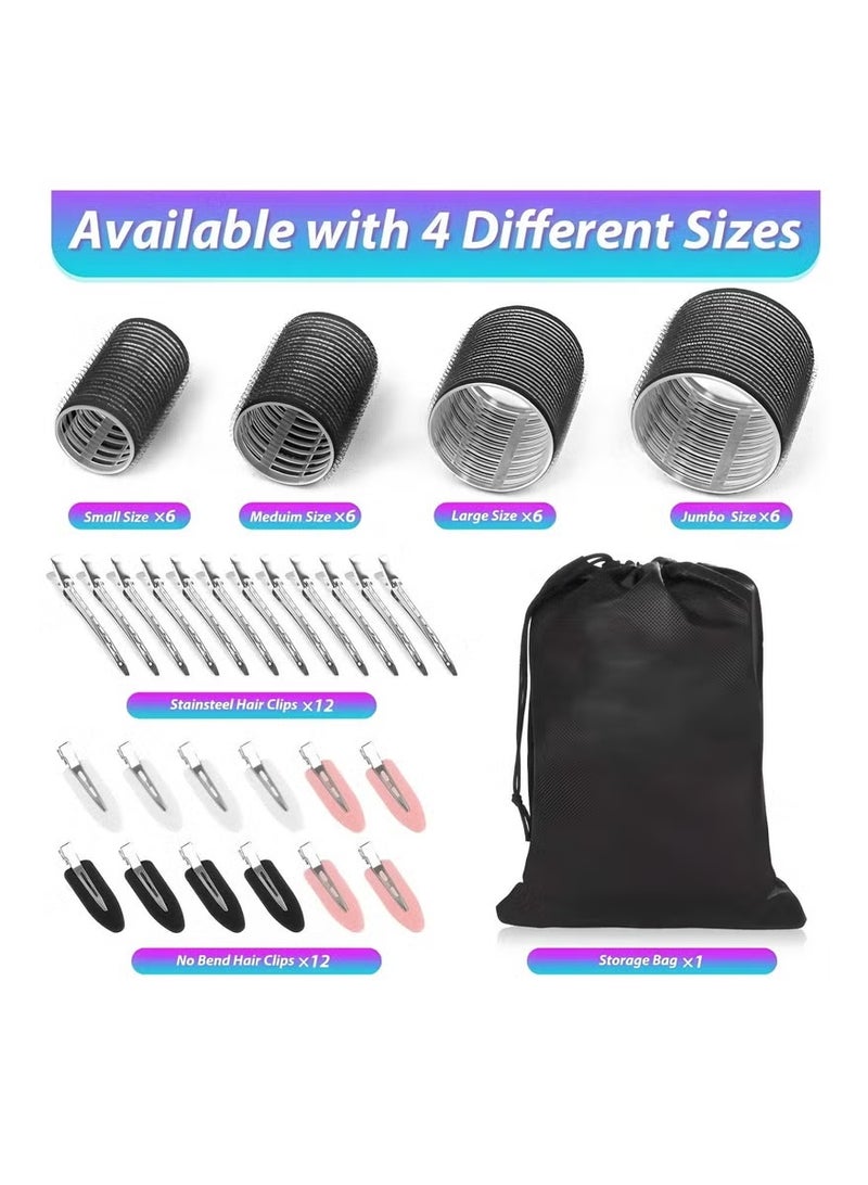 JUMEI Rollers Hair Curlers 50 Pcs Set with 24Pcs Hair Rollers 4 Sizes (6 Jumbo Rollers/6 Large Rollers/6 Medium Rollers/6 Small Rollers) / 1 comb and 24 Pcs Hair Clips for Long Medium Short Hai - Image 2