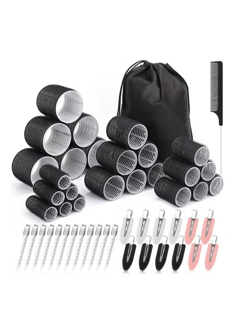 JUMEI Rollers Hair Curlers 50 Pcs Set with 24Pcs Hair Rollers 4 Sizes (6 Jumbo Rollers/6 Large Rollers/6 Medium Rollers/6 Small Rollers) / 1 comb and 24 Pcs Hair Clips for Long Medium Short Hai - Image 1