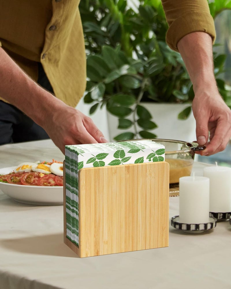 MaxGear Bamboo Napkin Holder for Tables, Wooden Freestanding Tabletop Tissue Dispenser for Kitchen, Dining Room, Party, Outdoor, Holds 5.5x5.5 or Larger Napkins for Home, Restaurant, Hotel, 1 Pack - Image 4
