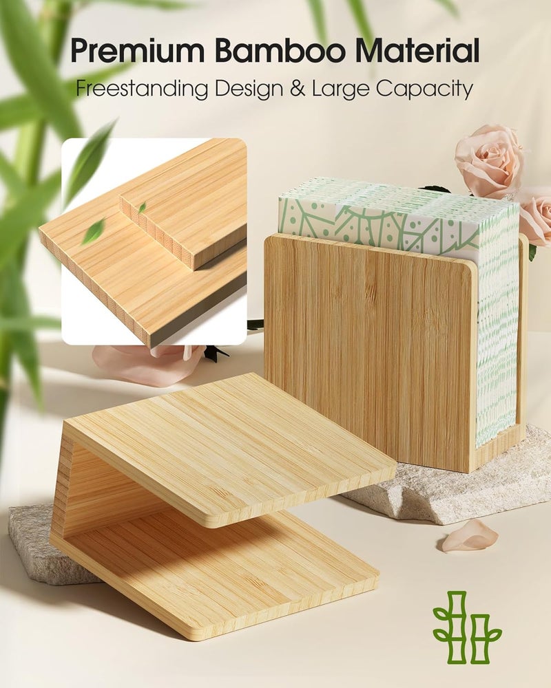 MaxGear Bamboo Napkin Holder for Tables, Wooden Freestanding Tabletop Tissue Dispenser for Kitchen, Dining Room, Party, Outdoor, Holds 5.5x5.5 or Larger Napkins for Home, Restaurant, Hotel, 1 Pack - Image 2