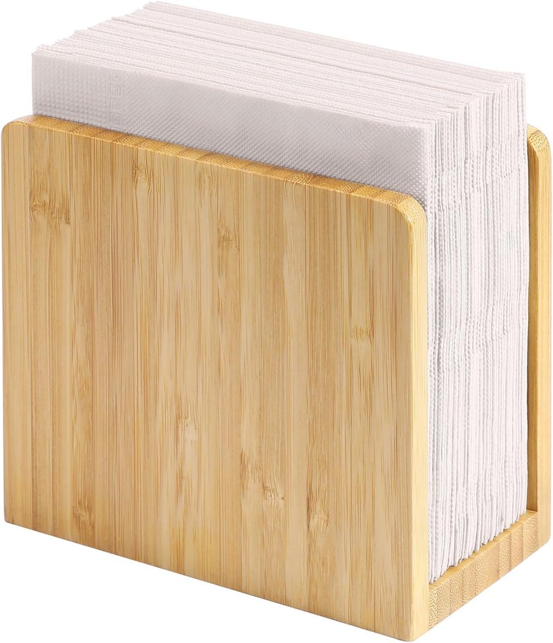 MaxGear Bamboo Napkin Holder for Tables, Wooden Freestanding Tabletop Tissue Dispenser for Kitchen, Dining Room, Party, Outdoor, Holds 5.5x5.5 or Larger Napkins for Home, Restaurant, Hotel, 1 Pack - Image 1