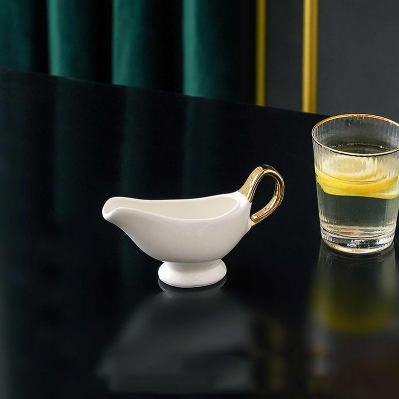 Gravy Boat 1 Pack Porcelain Gravy Boat Easy Pour White Gravy Boat with Golden Handle for Salad Dressings, Milk,Broth Gravy Jug(Medium) - Image 5
