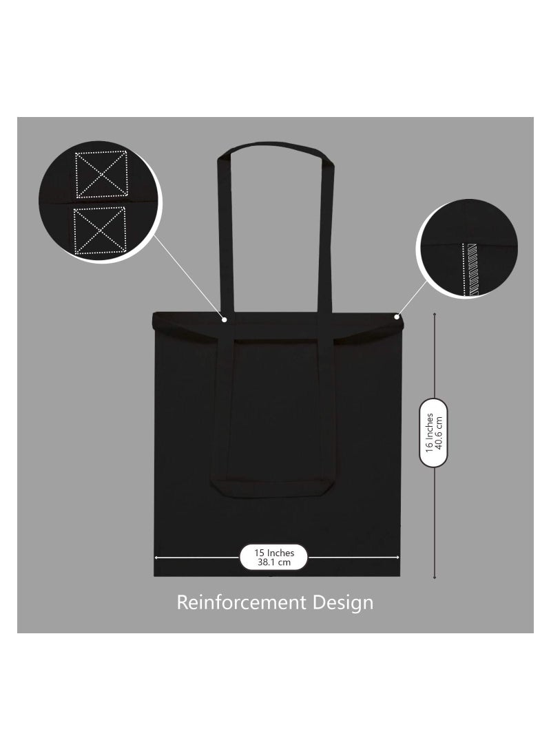 Amber Home Cotton Canvas Tote Bag Shopping Grocery Bag Reusable Large Cotton bag DIY & Craft Bag Size 42x38cm BLACK 10 Pcs - Image 2