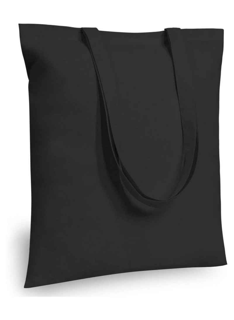 Amber Home Cotton Canvas Tote Bag Shopping Grocery Bag Reusable Large Cotton bag DIY & Craft Bag Size 42x38cm BLACK 10 Pcs - Image 1