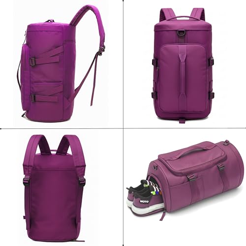 POPCUBE 2in1 Nylon 26cm Lightweight Waterproof Backpack Duffle Bag with Shoulder Straps, Small Rucksack Travel Bag for Men & Women with Wet Pocket & Shoe Compartment(45x26x26cm) (Purple) - Image 3