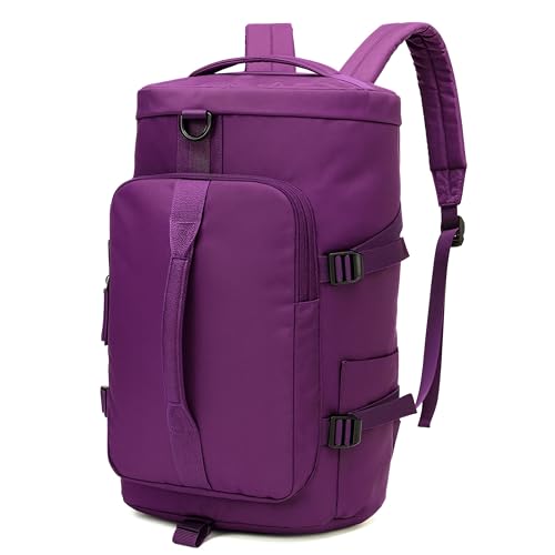 POPCUBE 2in1 Nylon 26cm Lightweight Waterproof Backpack Duffle Bag with Shoulder Straps, Small Rucksack Travel Bag for Men & Women with Wet Pocket & Shoe Compartment(45x26x26cm) (Purple) - Image 1