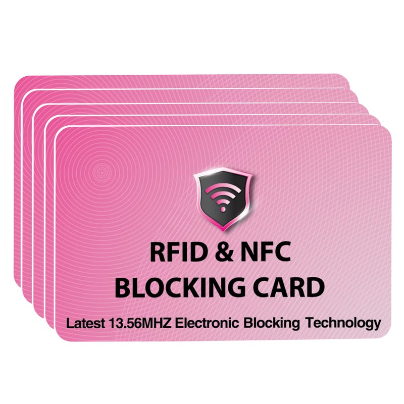 SaiTech IT 5 Pack RFID Blocking Cards Protect Your Entire Wallet, Purse, and Cards from NFC Contactless Theft Wallet for Men & Women - Pink - Image 1