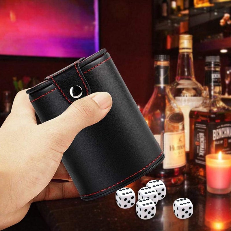 Aulufft PU Leather Dice Cup Set with 5 Standard Dices for Yahtzee Farkle Backgammon Bar Party Craps Game - Red Felt Lined, 1 Pack - Image 5