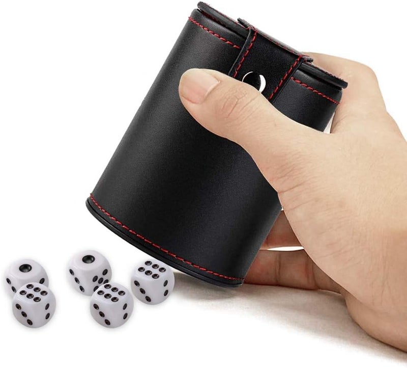 Aulufft PU Leather Dice Cup Set with 5 Standard Dices for Yahtzee Farkle Backgammon Bar Party Craps Game - Red Felt Lined, 1 Pack - Image 3