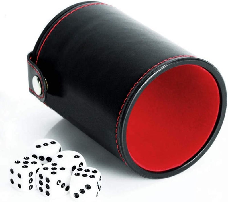 Aulufft PU Leather Dice Cup Set with 5 Standard Dices for Yahtzee Farkle Backgammon Bar Party Craps Game - Red Felt Lined, 1 Pack - Image 2