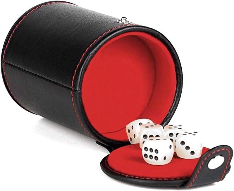 Aulufft PU Leather Dice Cup Set with 5 Standard Dices for Yahtzee Farkle Backgammon Bar Party Craps Game - Red Felt Lined, 1 Pack - Image 1