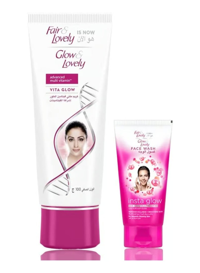 Fair & Lovely Advanced Multi Vitamin Vita Glow Face Cream 100 g + Glow & Lovely Face Wash Insta Glow 45 g - Image 1