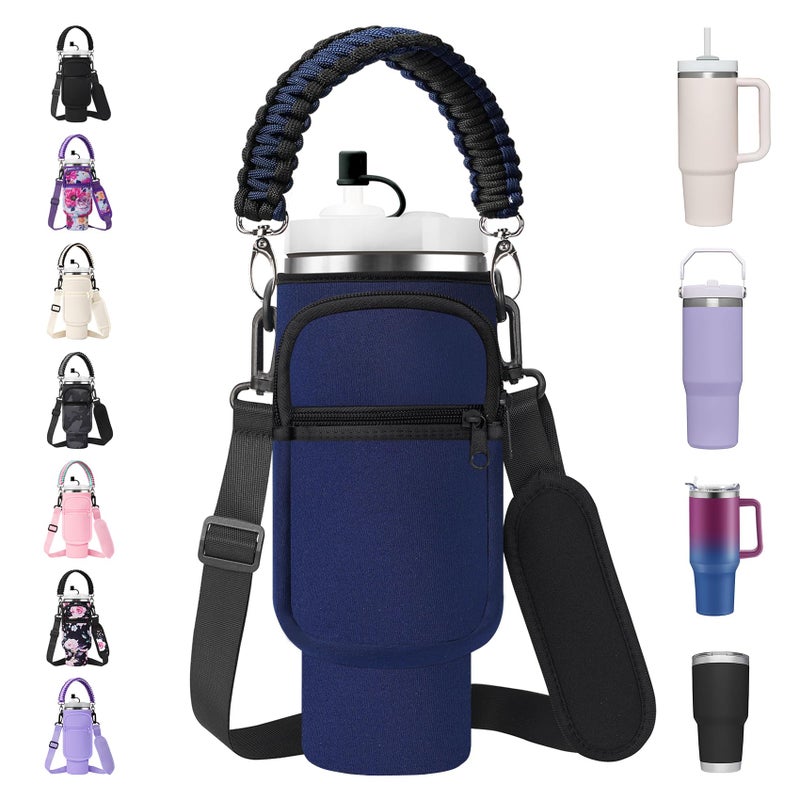 AceTreker 30 oz Water Bottle Carrier Bag with Paracord Handle for StanleyNavy - Image 2
