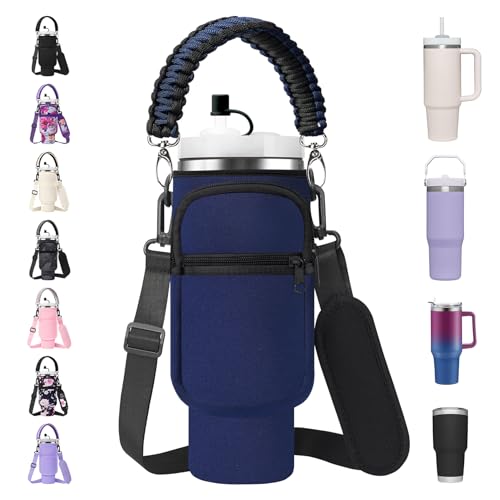 AceTreker 30 oz Water Bottle Carrier Bag with Paracord Handle for StanleyNavy - Image 1
