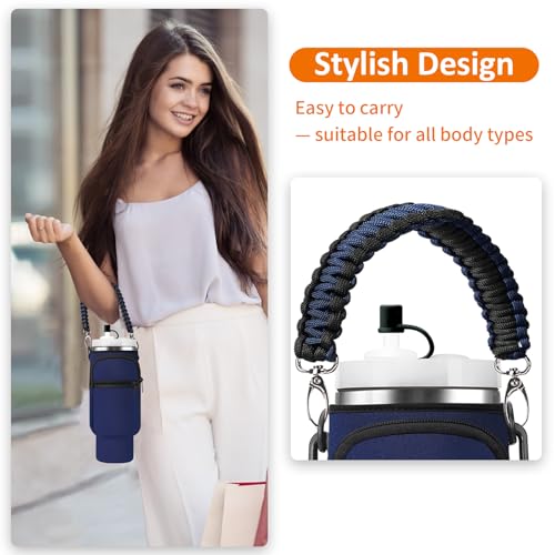 AceTreker 30 oz Water Bottle Carrier Bag with Paracord Handle for StanleyNavy - Image 3