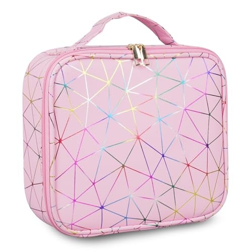 Shamax Faux Leather Professional Makeup Organizer Bag for Home & Travel, Vanity Bag with Dividers Brushes Toiletries Cosmetic Storage 26x23x9 cm Vanity Box Customizable Compartments (Baby Pink) - Image 1