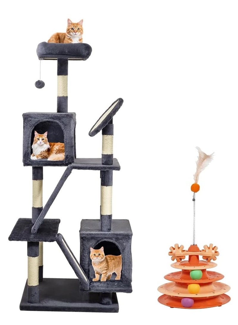 أن ان سي بيتس شجرة قطط كبيرة متعددة المستويات، لعبة دوارة، كرة معلقة وعمود خدش من السيزال، ملعب للقطط الداخلية، برج شجرة قطط 160 سم، سهل التجميع (رمادي غامق) - Image 1
