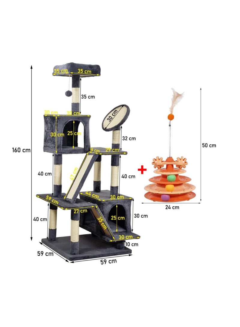 أن ان سي بيتس شجرة قطط كبيرة متعددة المستويات، لعبة دوارة، كرة معلقة وعمود خدش من السيزال، ملعب للقطط الداخلية، برج شجرة قطط 160 سم، سهل التجميع (رمادي غامق) - Image 2