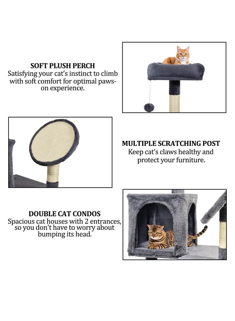 أن ان سي بيتس شجرة قطط كبيرة متعددة المستويات، لعبة دوارة، كرة معلقة وعمود خدش من السيزال، ملعب للقطط الداخلية، برج شجرة قطط 160 سم، سهل التجميع (رمادي غامق) - Image 3