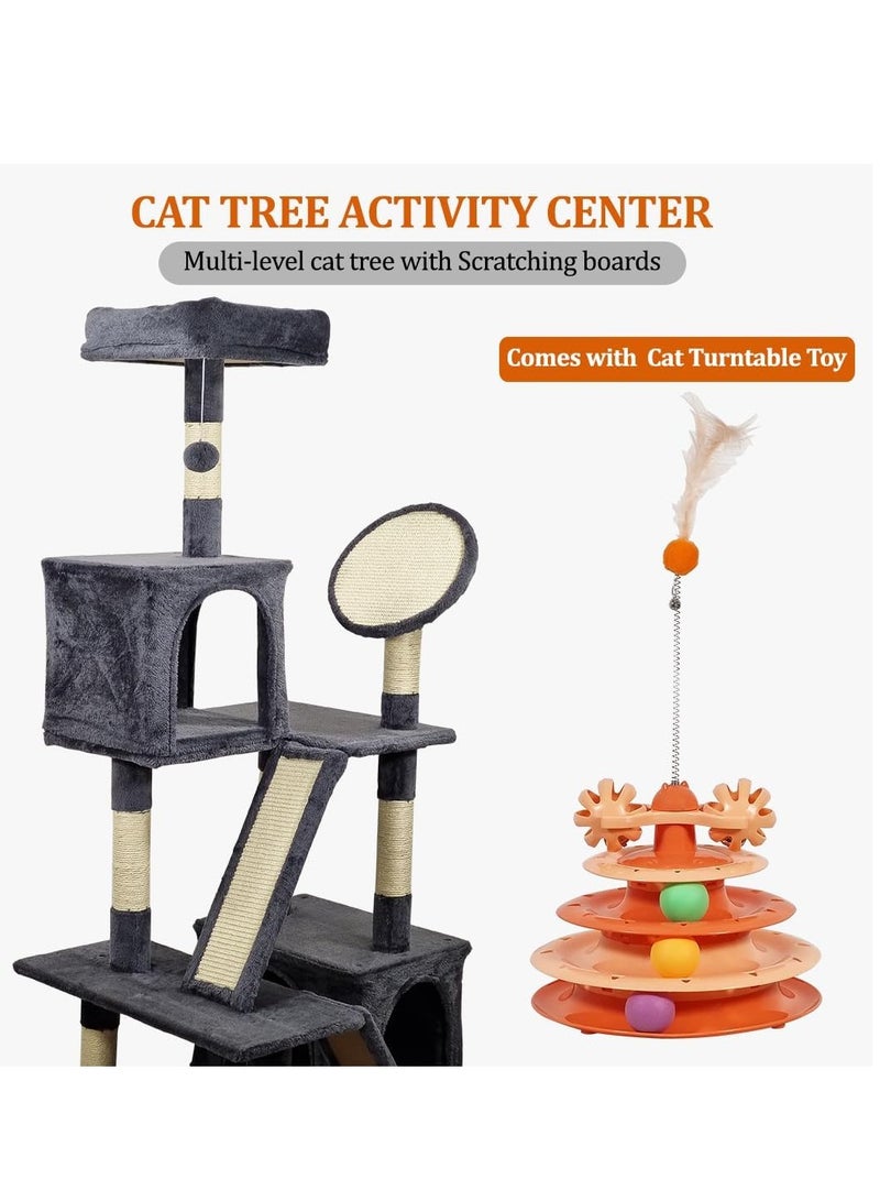 أن ان سي بيتس شجرة قطط كبيرة متعددة المستويات، لعبة دوارة، كرة معلقة وعمود خدش من السيزال، ملعب للقطط الداخلية، برج شجرة قطط 160 سم، سهل التجميع (رمادي غامق) - Image 4