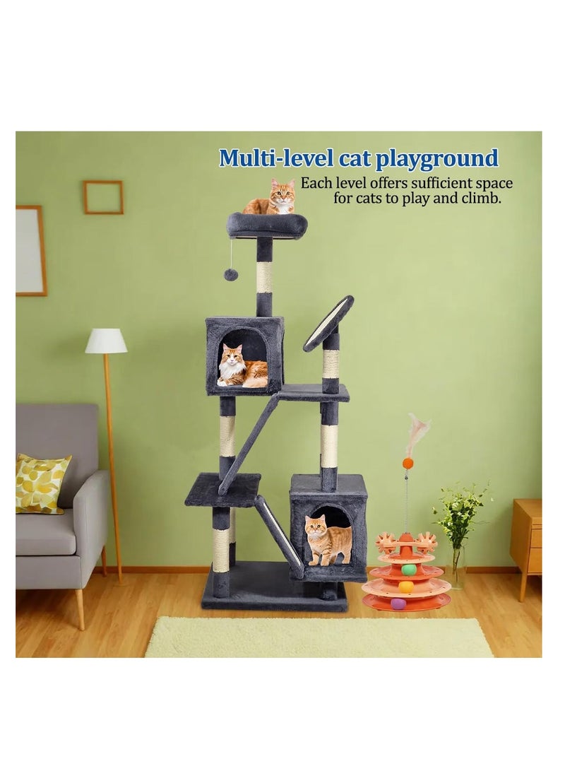 أن ان سي بيتس شجرة قطط كبيرة متعددة المستويات، لعبة دوارة، كرة معلقة وعمود خدش من السيزال، ملعب للقطط الداخلية، برج شجرة قطط 160 سم، سهل التجميع (رمادي غامق) - Image 5