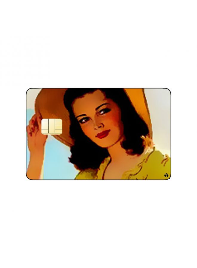 RKN PRINTED BANK CARD STICKER Beautiful Woman Vintage Art In Yellow Dress  - Image 2