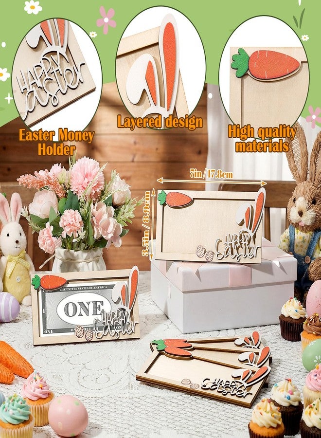 Kathfly 6 Pcs 6 Pcs Easter Bunny Money Holder for Cash Gift Cute Wooden Bunny Card Holders Bulk Gift Box Spring Easter Basket Fillers Decor (Wooden) - Image 3