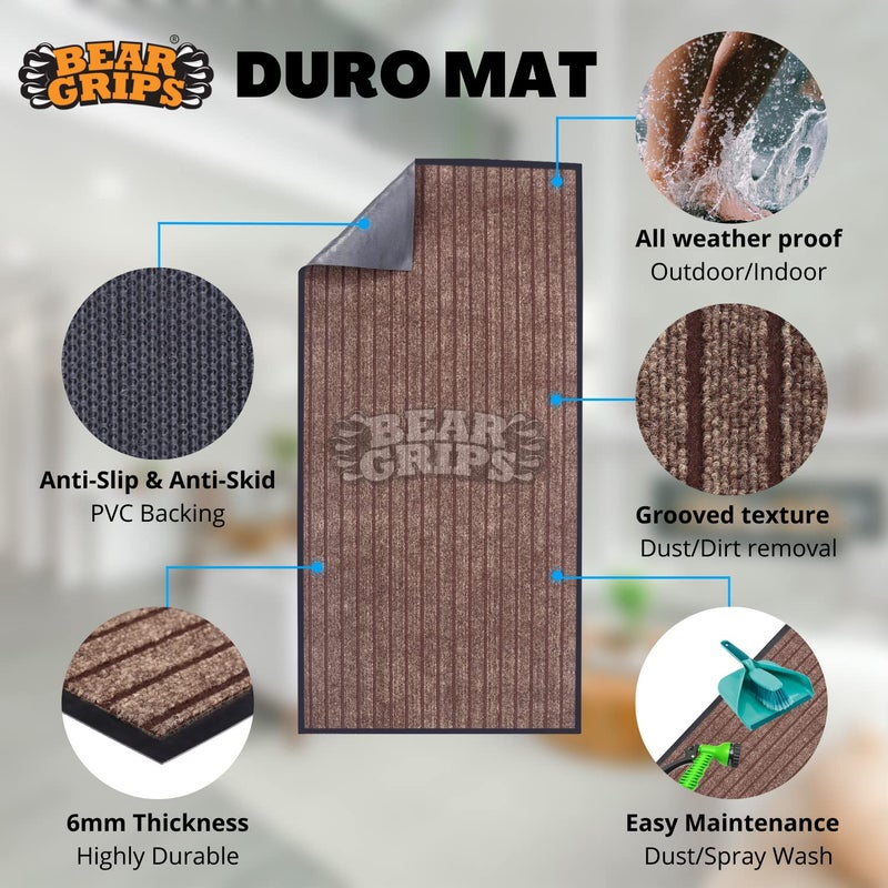 BEAR GRIPS Duro 7 Striped DoubleColored Door Home and Office mat AntiSlip PVC Backing for dust Removal wearResistant Main Door and Kitchen Rug 6mm Thick Color Coffee Black Size 45X90 cm - Image 3