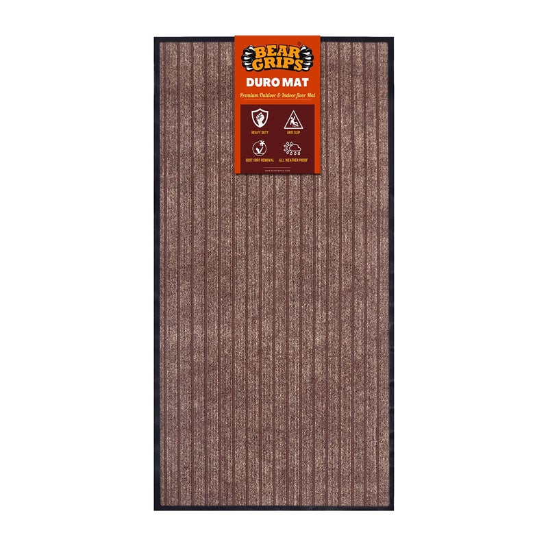 BEAR GRIPS Duro 7 Striped DoubleColored Door Home and Office mat AntiSlip PVC Backing for dust Removal wearResistant Main Door and Kitchen Rug 6mm Thick Color Coffee Black Size 45X90 cm - Image 1