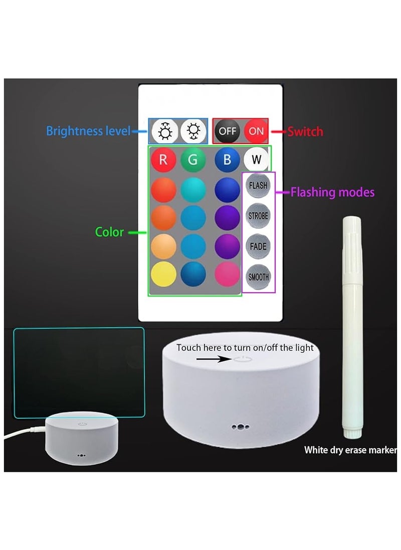 Generic - Acrylic Dry Erase Board,  Can Remote Control Light 16 Colors Clear Desktop Note Memo Board, Includes Dry Erase Markers, Rewritable Night Light with Message Board, Soft Light Desk Lamp Gift - Image 1