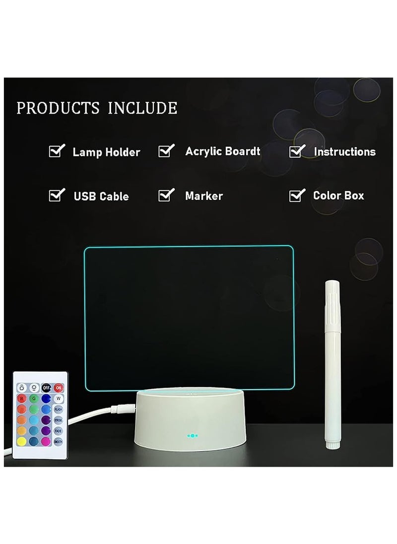 Generic - Acrylic Dry Erase Board,  Can Remote Control Light 16 Colors Clear Desktop Note Memo Board, Includes Dry Erase Markers, Rewritable Night Light with Message Board, Soft Light Desk Lamp Gift - Image 1