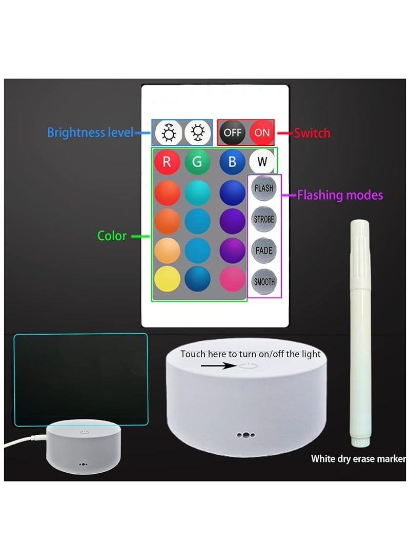 Yalla Pick Dry Erase Acrylic Board with Light, DIY Memo Board with Remote Control, 16 Colors LED Message Board, Clear Desktop Night Light Rewritable for Room Decor - Image 4