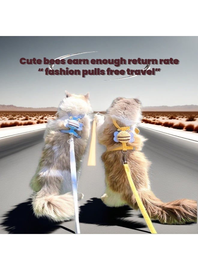 Pet supplies cute little bee cat leash anti-breaking free I-shaped adjustable chest and back walking cat puppy leash, anti-escape adjustable cat lead and leash cover, soft adjustable pet seat belt vest, I-shaped adjustable cat vest - Image 1
