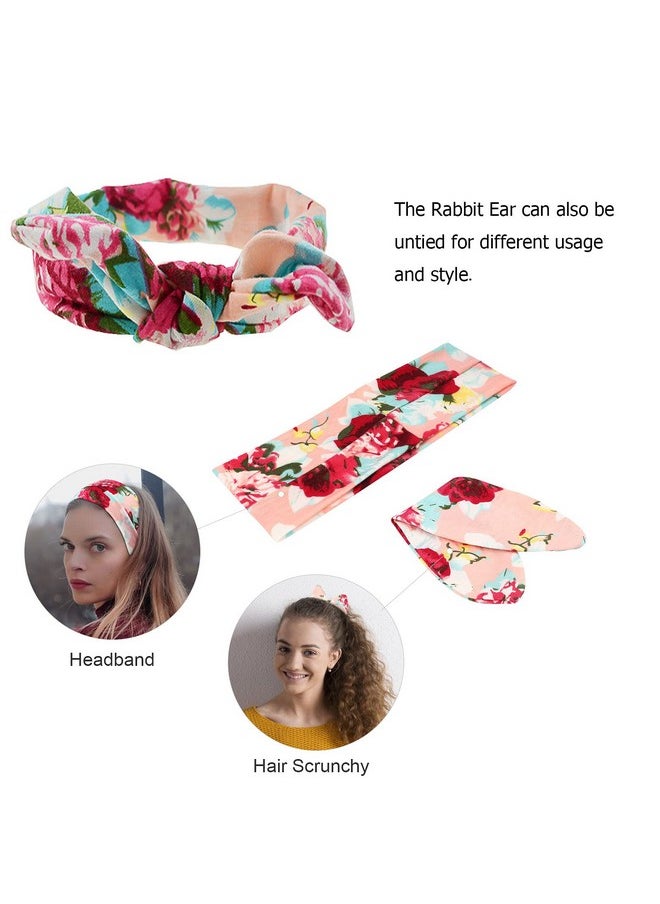 DRESHOW DRESHOW Boho Bow Headbands for Women Vintage Flower Printed Yoga Hairband Elastic Rabbit Ear Head Wrap 6 Pack  - Image 5