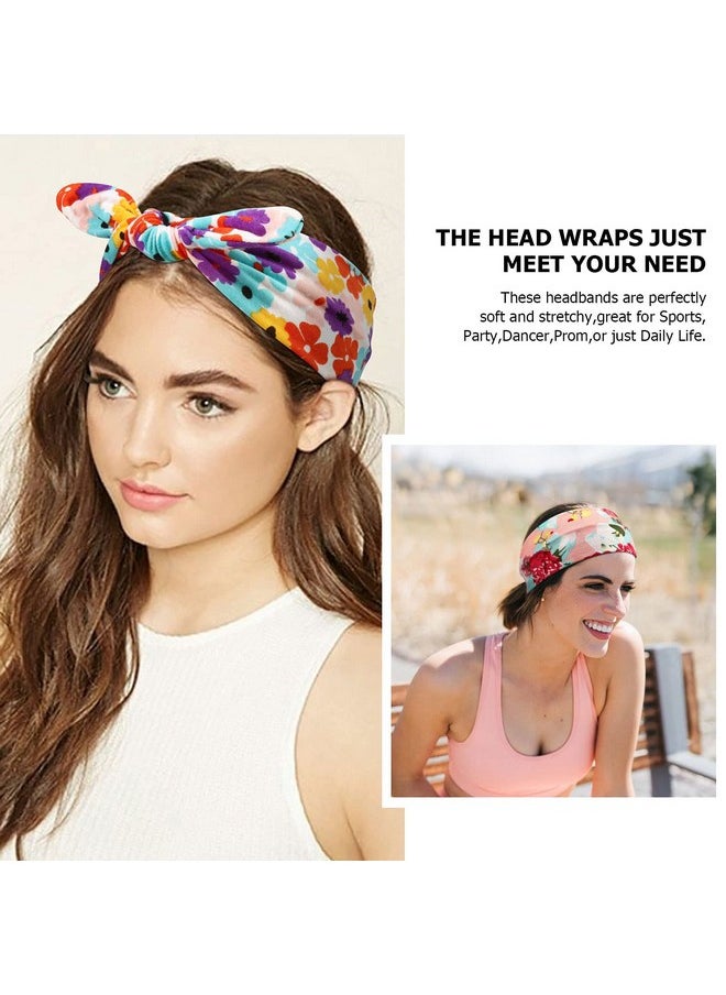 DRESHOW DRESHOW Boho Bow Headbands for Women Vintage Flower Printed Yoga Hairband Elastic Rabbit Ear Head Wrap 6 Pack  - Image 3