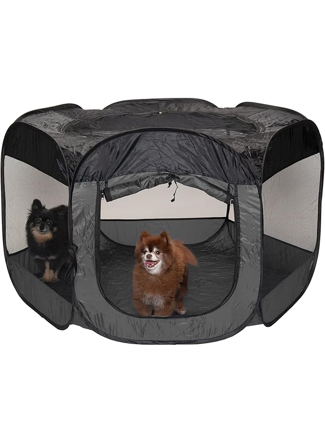 بيت الحيوانات الأليفة للكلاب والقطط، قفص لعب منبثق داخلي وخارجي وقلم للتمرين، خيمة للكلاب، ملعب للجرو، رمادي كبير جدًا - Image 1