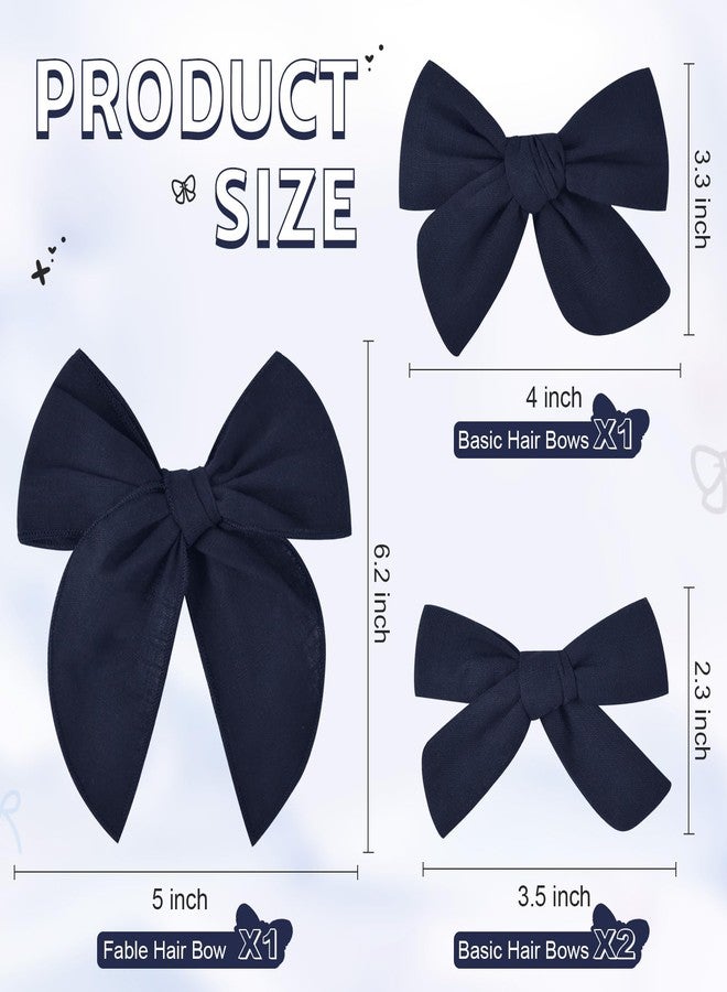 DEEKA 4 PCS Navy Blue Cotton Linen Hair Bows 3 Styles 5" & 4" Handmade Hair Bow set for Toddler Girls Alligator Hair Clips Knot Bows Hair Accessories for Little School Girls (Navy Blue) - Image 5