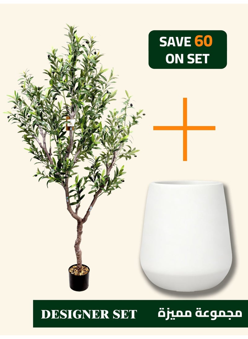 Artificial Olive Tree (190 cm) with Minimalist White Planter – Clean, Modern Style for Bright Interiors - Image 1